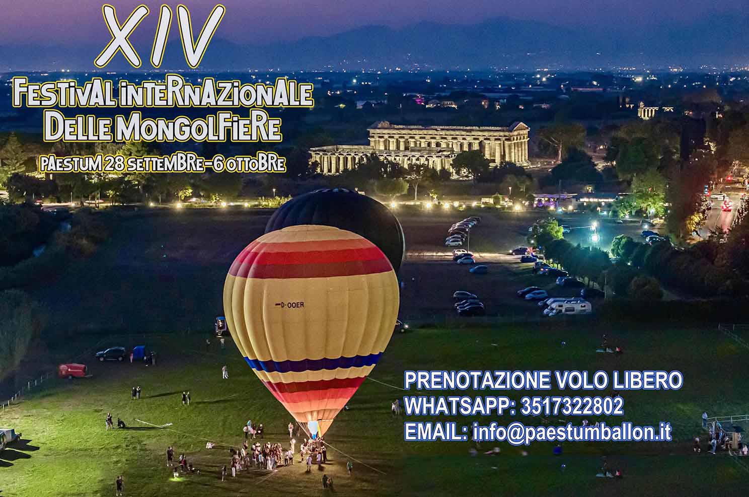 Paestum, Parco delle Mongolfiere. Comincia il 28 settembre il XIV Festival  Internazionale delle Mongolfiere